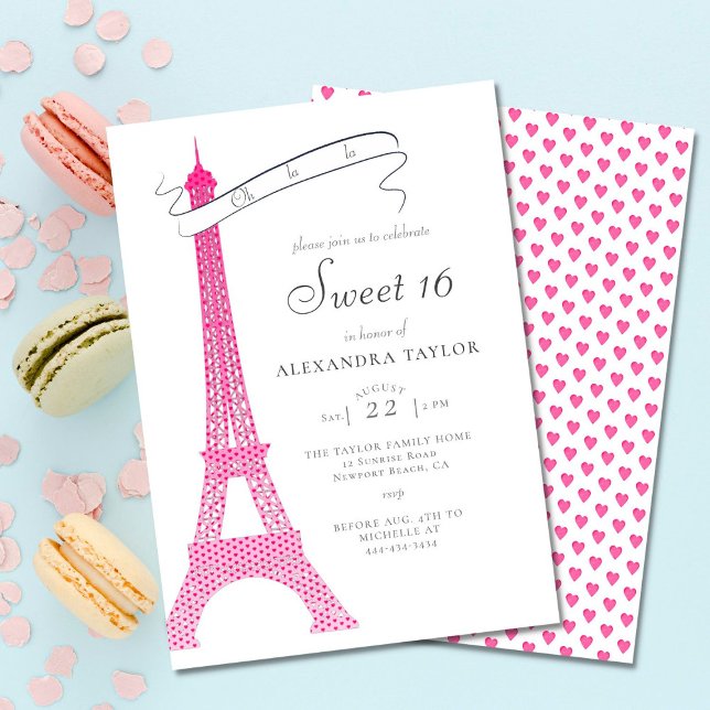 Elegante Kalligrafie Eiffel Paris Minimal Sweet 16 Einladung (Von Creator hochgeladen)
