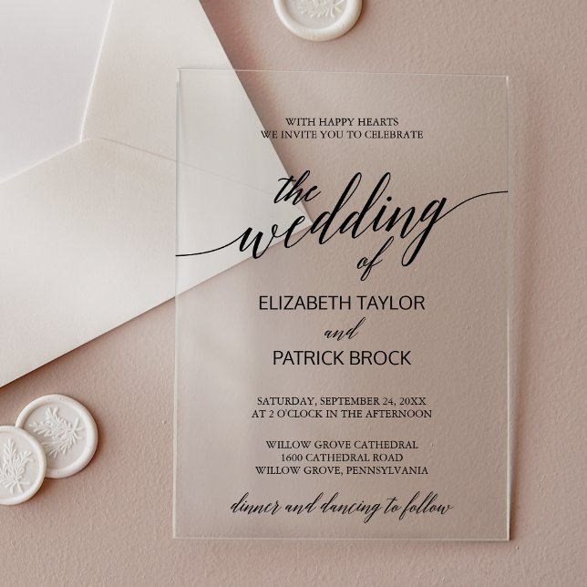 Elegante Kalligrafie Einfach Moderne Minimale Hoch Acryleinladungen (Elegant Calligraphy Simple Modern Minimal Wedding Acrylic Invitations)