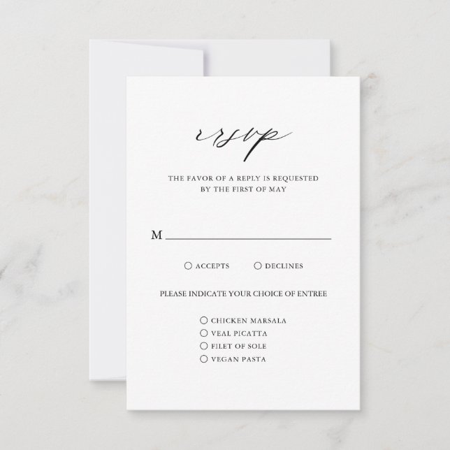 Elegante Kalligrafie Einfache Hochzeit RSVP Karte (Vorderseite)