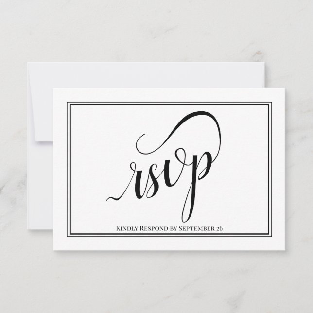 Elegante Kalligrafie Einfache Schwarz-Weiß-Hochzei RSVP Karte (Vorderseite)