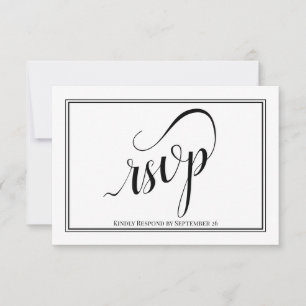 Elegante Kalligrafie Einfache Schwarz-Weiß-Hochzei RSVP Karte