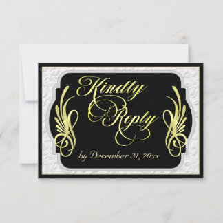 Elegante Kalligrafie & Faux-Prägung - Gold/Schwarz RSVP Karte