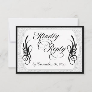 Elegante Kalligrafie & Faux-Prägung - Schwarz/Weiß RSVP Karte