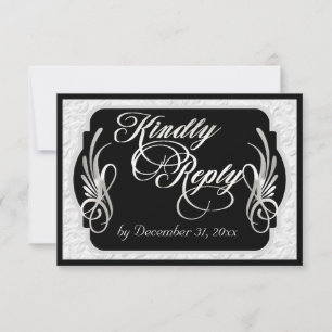 Elegante Kalligrafie & Faux-Prägung - Silber/Schwa RSVP Karte