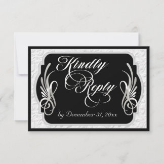 Elegante Kalligrafie & Faux-Prägung - Silber/Schwa RSVP Karte