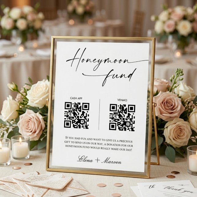 Elegante Kalligrafie Flitterwochen Fonds QR Code H Poster (Von Creator hochgeladen)