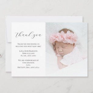 Elegante Kalligrafie Foto Baby Shower Dankeskarte