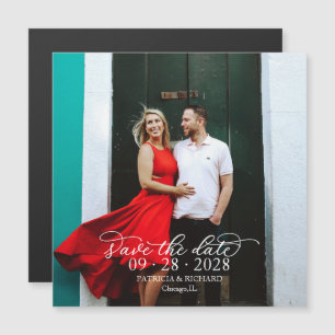 Elegante Kalligrafie-Foto-Hochzeit Save The Date Magneteinladung