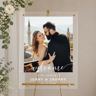 Elegante Kalligrafie-Foto-Hochzeitsbegrüßung Acrylschild
