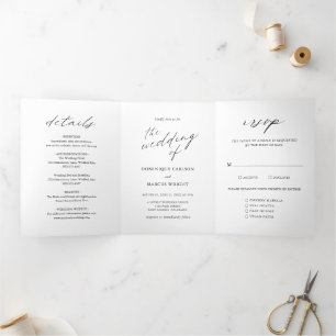Elegante Kalligrafie-Foto-Moderne Hochzeit Dreifach Gefaltete Einladung