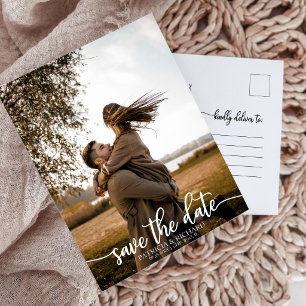 Elegante Kalligrafie Foto Save the Date Minimalist Postkarte