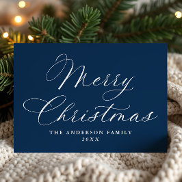 Elegante Kalligrafie Frohe Weihnachtsnacht Marine  Feiertagskarte