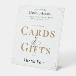 Elegante Kalligrafie Geburtstag Weißer Gold Vintag Sockelschild