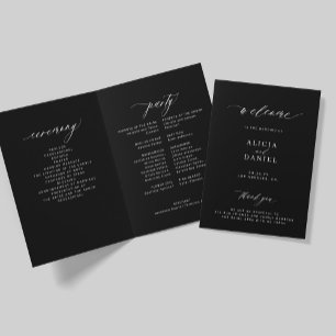 Elegante Kalligrafie gefaltete Hochzeitsfeier schw Programm