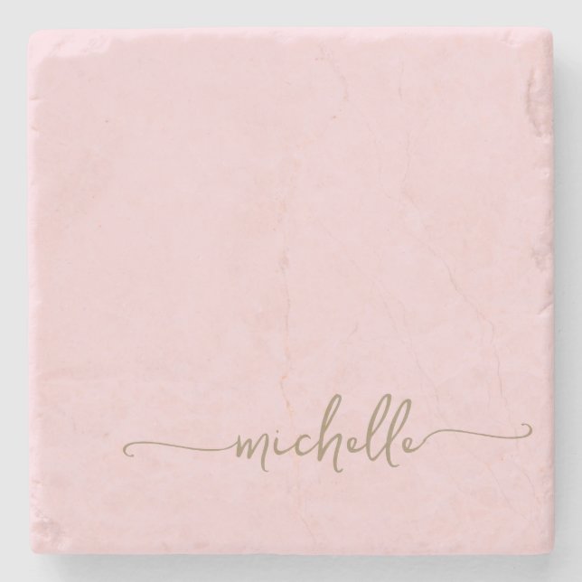 Elegante Kalligrafie Gold Monogramm Name Schriftzu Steinuntersetzer (Vorderseite)
