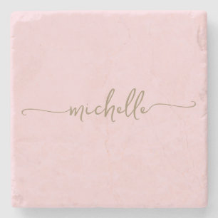 Elegante Kalligrafie Gold Schrift Monogramm Name Steinuntersetzer