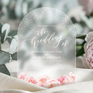 Elegante Kalligrafie Gold- und Rosé-Blumenhochzeit Acryleinladungen