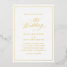 Elegante Kalligrafie Gold- und weiße Hochzeit Folieneinladung