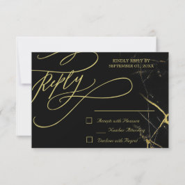 Elegante Kalligrafie Golden Veined Marmorhochzeit RSVP Karte