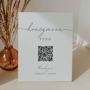 Elegante Kalligrafie Graue Hochzeits-Flitterwochen Sockelschild