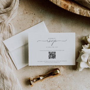 Elegante Kalligrafie Grauer Qr-Code-Hochzeit RSVP Karte