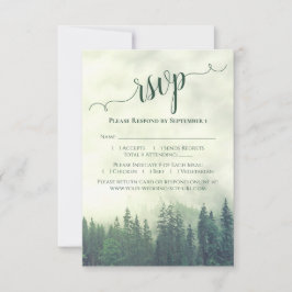 Elegante Kalligrafie Grüne Bergkiefern Hochzeit RSVP Karte
