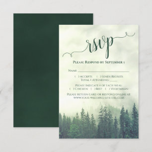 Elegante Kalligrafie Grüne Bergkiefern Hochzeit RSVP Karte