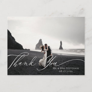 Elegante Kalligrafie Herbst-Hochzeitsfoto Danke Postkarte