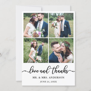 Elegante Kalligrafie Hochzeit 4 FotoCollage Dankeskarte