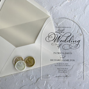 Elegante Kalligrafie-Hochzeit Acryleinladungen