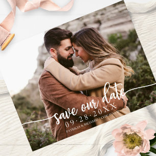 Elegante Kalligrafie Hochzeit Gespeichertes Datum Postkarte