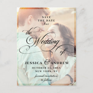 Elegante Kalligrafie Hochzeit Speichern Sie das FO Postkarte