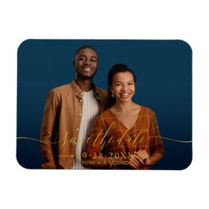 Elegante Kalligrafie Hochzeit Termin Merk Foto Magnet