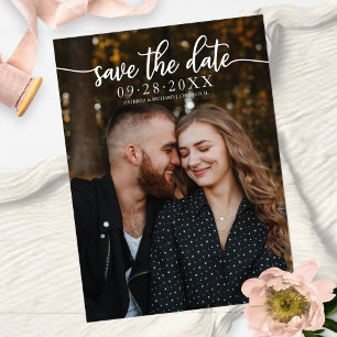 Elegante Kalligrafie Hochzeit Termin merken Foto Postkarte