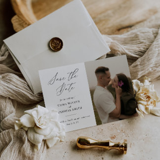 Elegante Kalligrafie-Hochzeitsfoto Save The Date