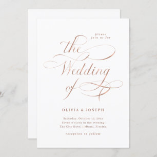 Elegante Kalligrafie  Imitate Rose Goldhochzeit Einladung