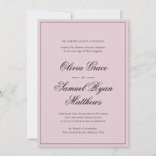 Elegante Kalligrafie Klassische Grenze Rosa Hochze Einladung