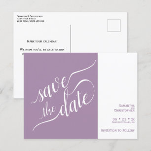 Elegante Kalligrafie Lavender Wedding Save the Dat Ankündigungspostkarte