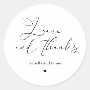 Elegante Kalligrafie Liebe und Dank Hochzeitsdank Runder Aufkleber