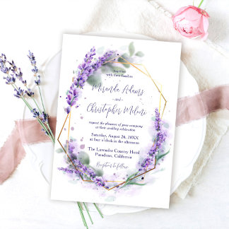 Elegante Kalligrafie Lila Lavendel Florale Hochzei Einladung