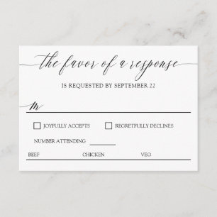 Elegante Kalligrafie-Mahlzeiten-Auswahl Hochzeits- RSVP Karte