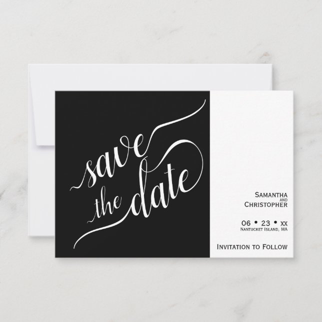 Elegante Kalligrafie Minimalistisch Black Wedding Save The Date (Vorderseite)