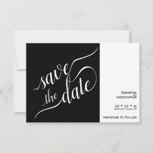 Elegante Kalligrafie Minimalistisch Black Wedding Save The Date