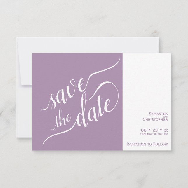 Elegante Kalligrafie Minimalistisch Lavender Weddi Save The Date (Vorderseite)