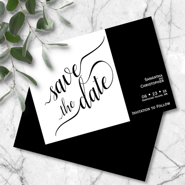 Elegante Kalligrafie Minimalistische White Wedding Save The Date (Von Creator hochgeladen)
