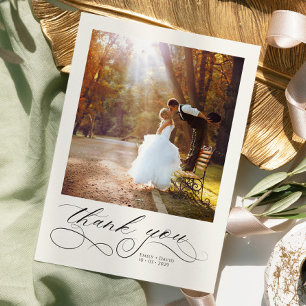 Elegante Kalligrafie Moderne Fotos Hochzeit Dankeskarte
