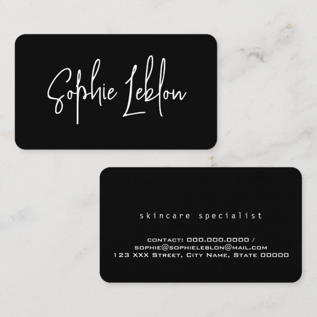 Elegante Kalligrafie Modernes Schwarz Visitenkarte (Vorne/Hinten)