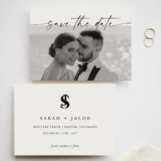 Elegante Kalligrafie-Monogramm Horizontales Hochze Save The Date