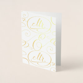 Elegante Kalligrafie Mr. und Mr. Gay Men Wedding Folienkarte