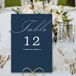 Elegante Kalligrafie Navy Blau Hochzeit Tischnummer